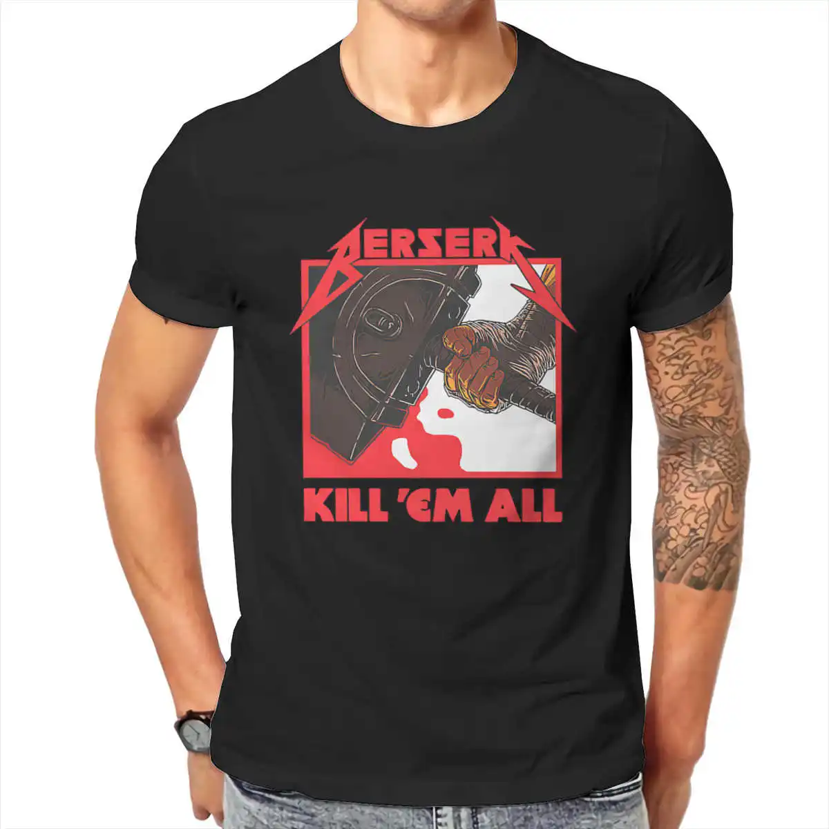

Manga Berserk kill em all T shirt Men T shirt summer T-shirt