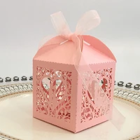 100pcs laser cut bride and groom heart candy boxes favor boxes gift boxes with ribbon valentines day wedding party decoration