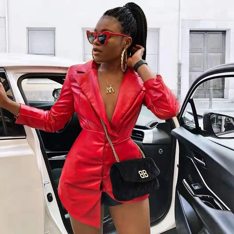 Новая мода горячая Распродажа женское платье PU кожаное высокого качества черное