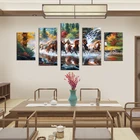 Золотистый пейзаж, домашний декор, холст с принтом, красочные животные, лошадь, картина, настенное искусство, Современная рамка, готовая к использованию, 5 сковород