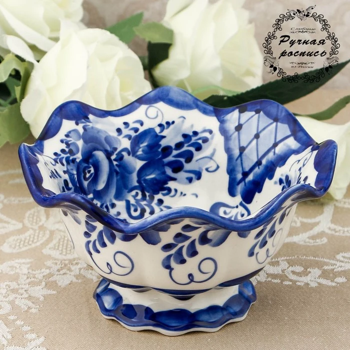 Конфетница Цветок 14х7 5 см гжель 719342 | Дом и сад