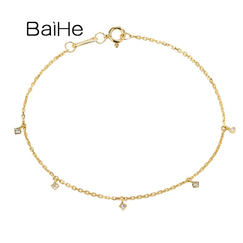 

BAIHE Solid 18K Yellow Gold 0.11ct H/SI Natural Diamond Bracelet Women Girl Gift Fine Jewelry Making Diamanten armband Pulsera