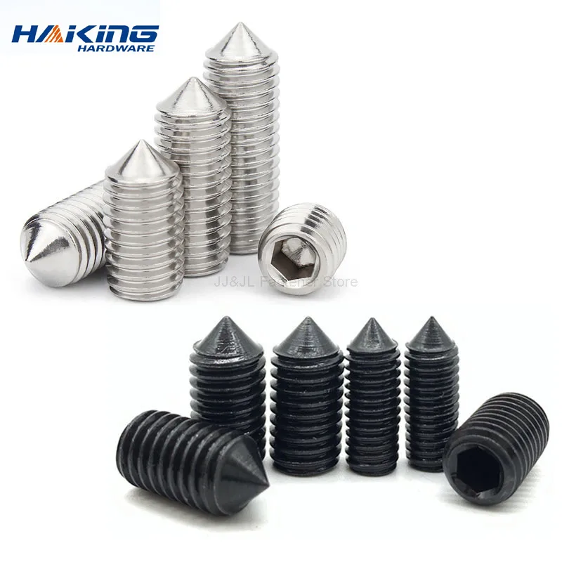 M2 M2.5 M3 M4 M5 M6 M8 Cone Point Grub Set Screws Bolts 304 Stainless Steel 12.9 Black Steel Allen Head Socket Hex Hexagon Screw
