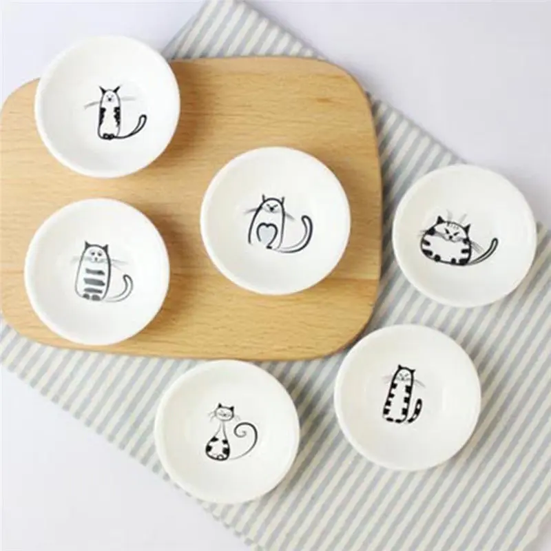 

Mini Heart Shaped Ceramic Seasoning Dish Sauce Vinegar Dessert Plate Cartoon Fruit Bowl Cat Pattern Cake Tray Kitchen Tableware