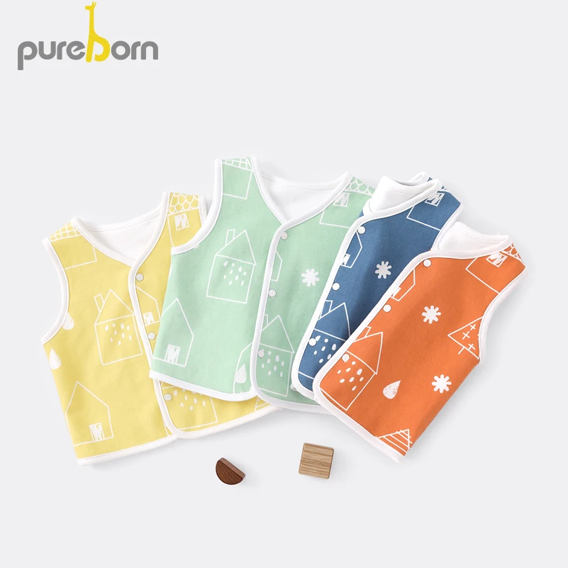 Pureborn/весенне осенний жилет для малышей Хлопковый Легкий девочек и мальчиков