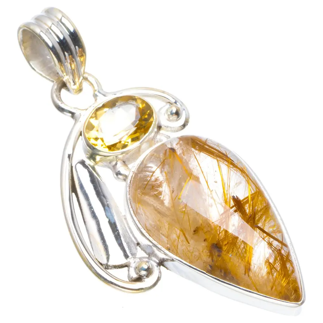 Natural Golden Rutile And Citrine Handmade Unique 925 Sterling Silver Pendant 2&quot B3192 | Украшения и аксессуары