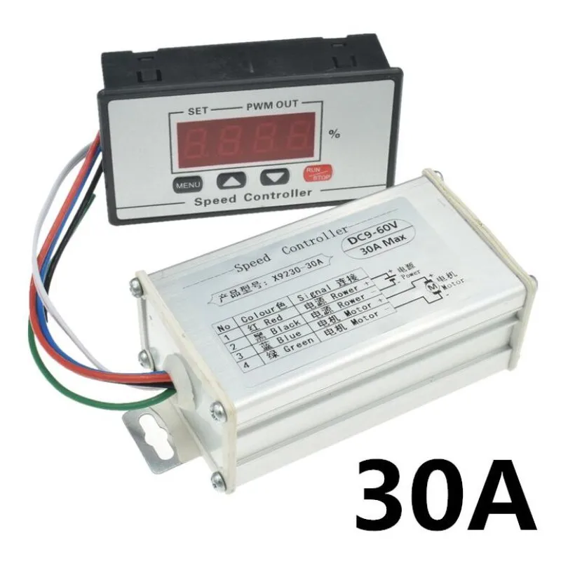 Цифровой дисплей 30A DC 6V ~ 60V 12V 24V 48V ШИМ контроллер скорости двигателя медленный