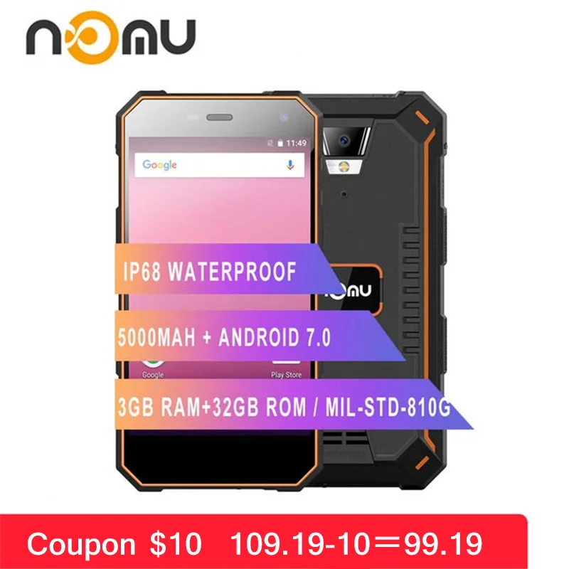Nomu S10 Pro мобильный телефон 5000 мАч Быстрая зарядка IP68 Водонепроницаемый 3 ГБ+ 32 Гб 5," MTK6737T четырехъядерный Android 7,0 прочный мобильный телефон