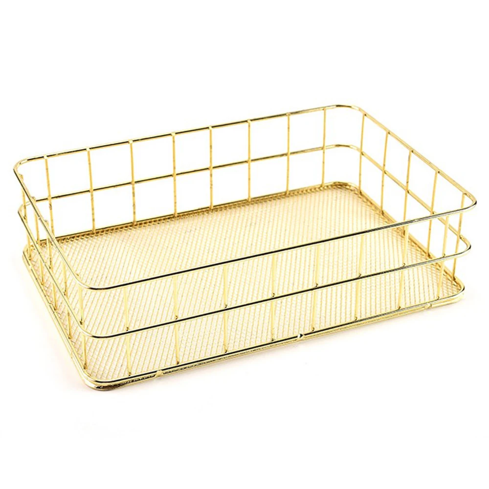 gold rectangle Nordic Стиль из розового золота, для ванной полки металлическая корзина из проволоки косметический Органайзер держатель Офис стол для туалетных принадлежностей коллекция - Цвет: gold rectangle