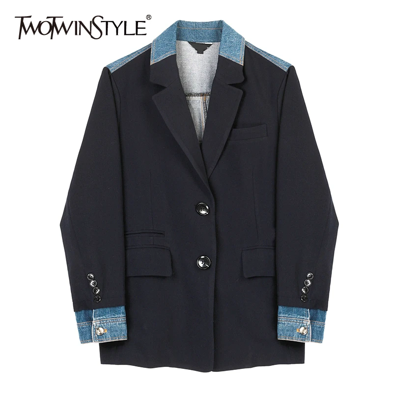 TWOTWINSTYLE свободная комбинированная цветная джинсовая куртка новинка с отворотом