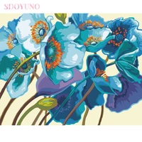 sdoyuno 40x50cm diy frame oil painting by numbers kit for adults blue flowers acrylic art supplies coloring by numbers paints