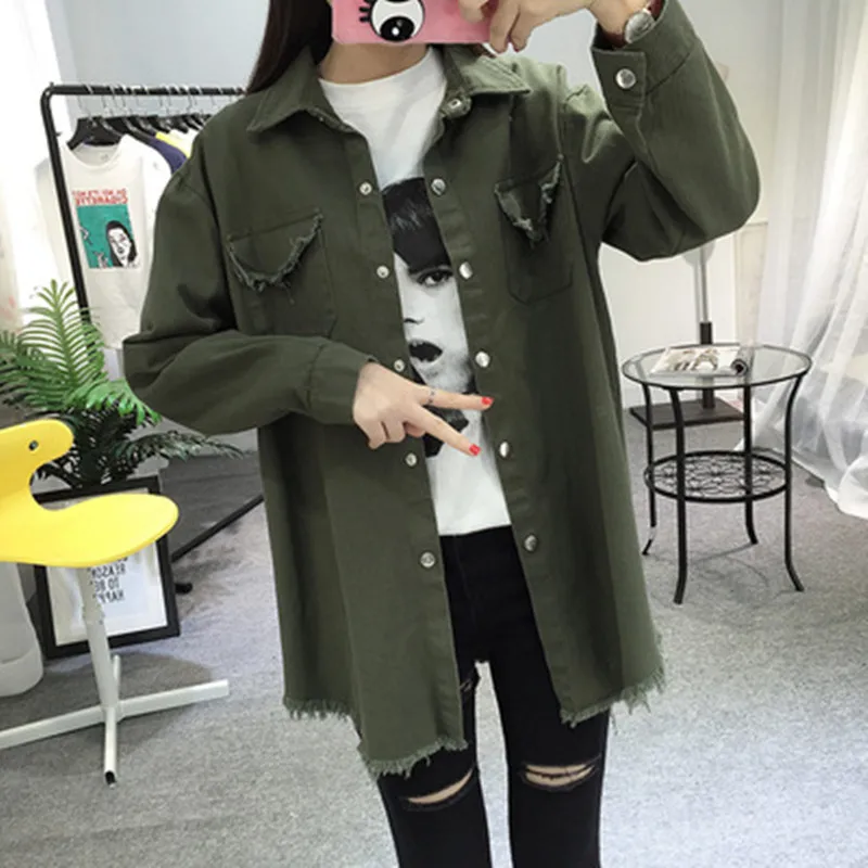 Женская джинсовая куртка с длинным рукавом бахромой свободная повседневная