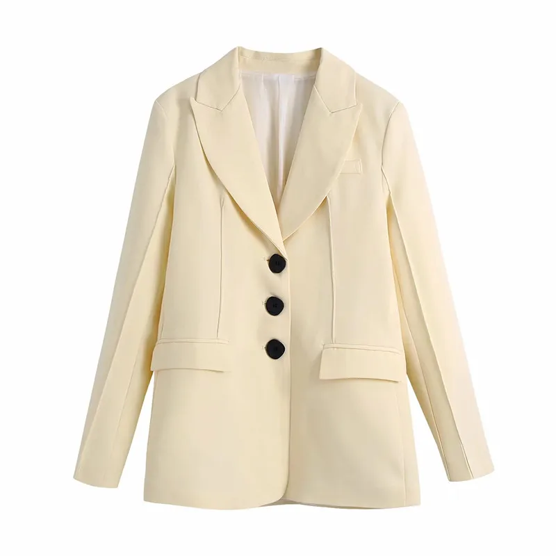 

TRAF Blazer Women Za Beige Elegant Female Blazer 2021 Fashion Long Sleeve Button Autumn Jacket Woman Office Casual Classic Suit