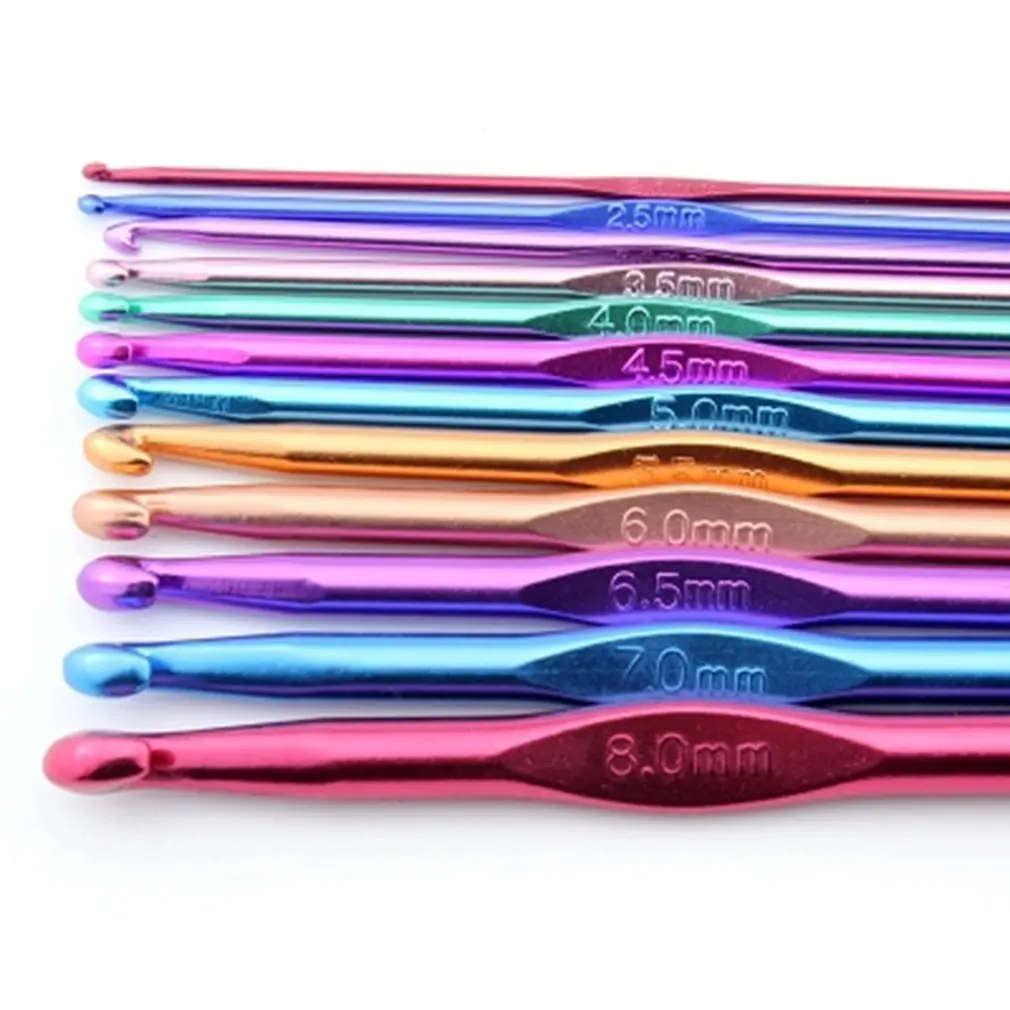 

12 Pcs/Set Ergonomic Multi Colour Stainless Steel Crochet Hooks Yarn Knitting Needles 2-8mm Sewing Tools with Case