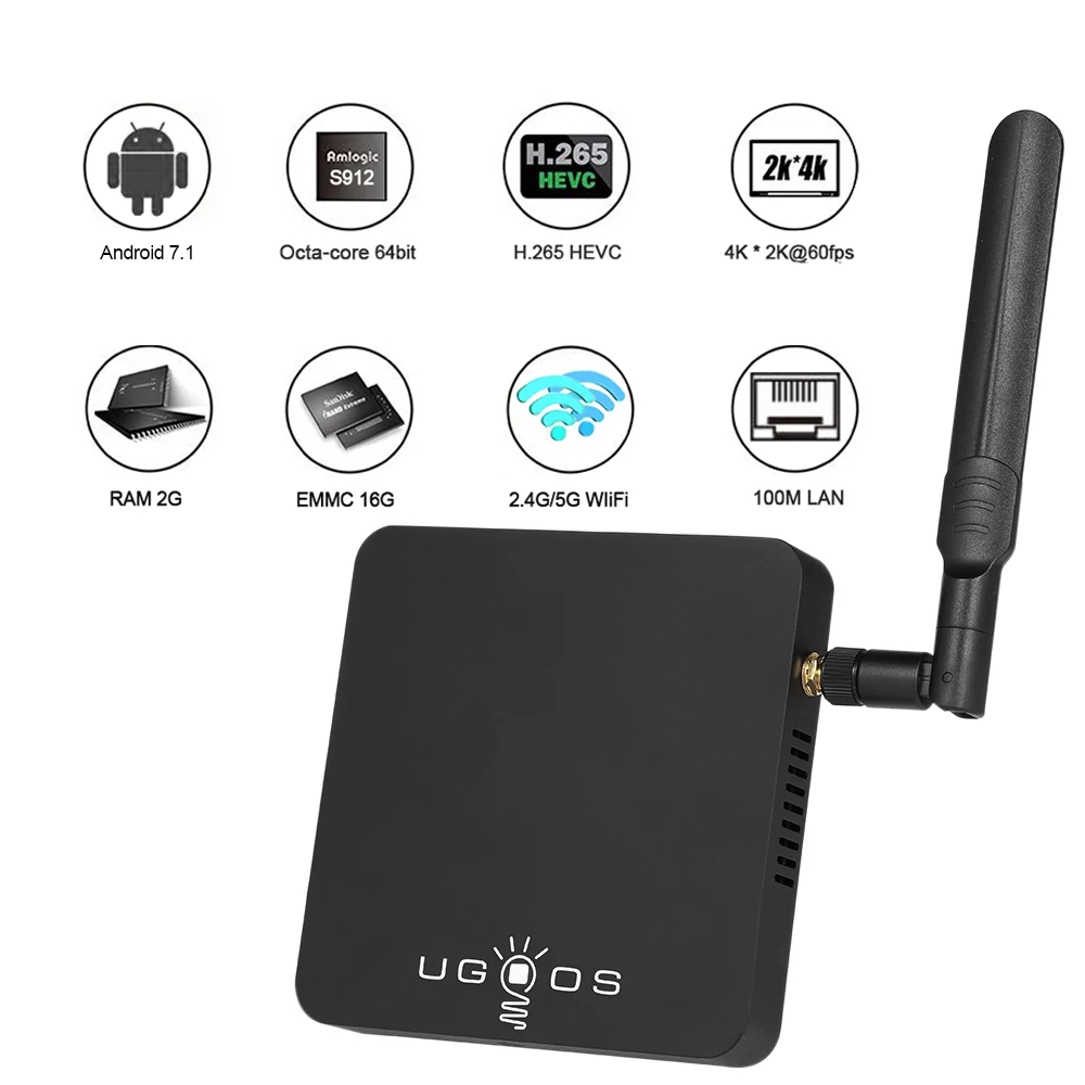 UGOOS AM3 Смарт Android 7,1 ТВ Box Amlogic S912 VP9 H.265 UHD 4K 2 ГБ/16 ГБ мини ПК, Wi-Fi и LAN DLNA Miracast HD Media Player