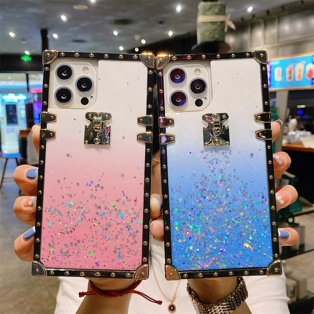 

Роскошный градиентный квадратный чехол для Oppo F17 F19 v11 Reno 2F 2Z 4 Pro 5F 5K 5Z 5 Lite эпоксидные блестки, мягкий чехол
