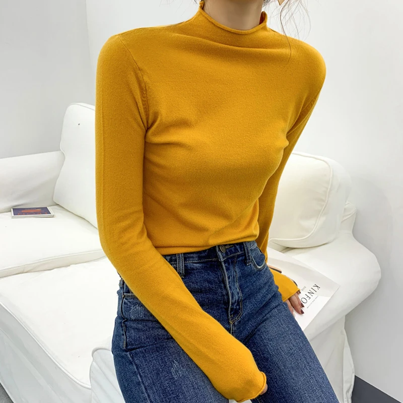 Женский Однотонный свитер с круглым вырезом Женские базовые свитера модная