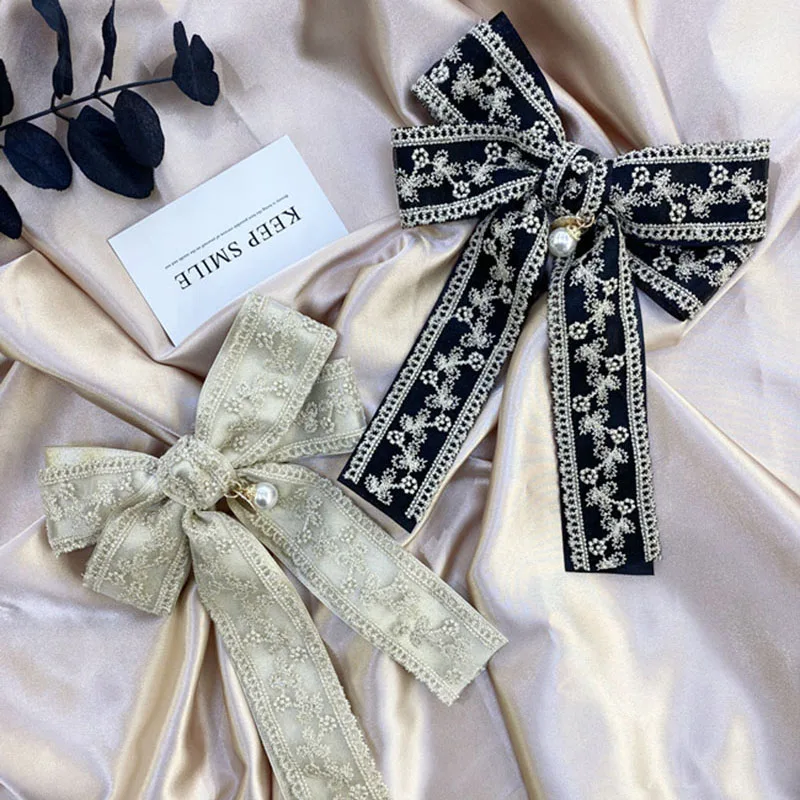 Модная заколка для волос с большим бантом и жемчугом Корейская женская