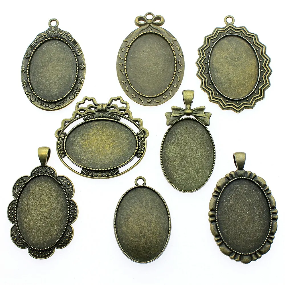 

5pcs Fit 25x35mm Oval Glass Cabochon Antique Bronze Cabochon Base Setting Collection Jewelry Accessories