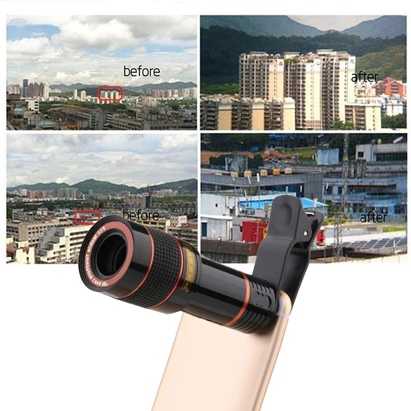 

Universal 12X Zoom HD Phone Camera For IPhone Xiaomi External Telescope Phone Accessories Lens Clip Cell Phone Telescope Lens
