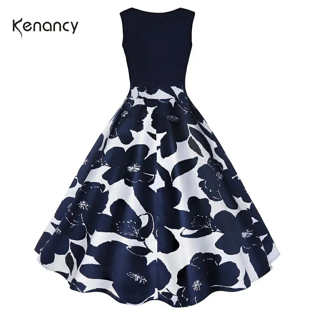Kenancy винтажное платье с цветочным принтом и высокой талией 7 цветов женские