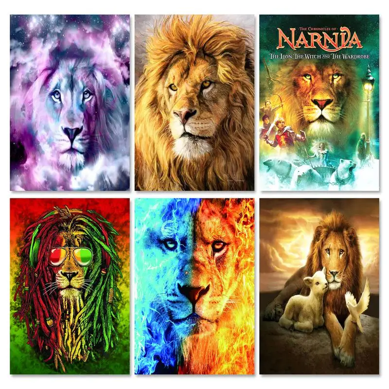 

Gatyztory 5D Diamond Painting Lion Full Square Diamond Embroidery Mosaic Animal Cross Stitch Kits Hobby Art Home Decoration