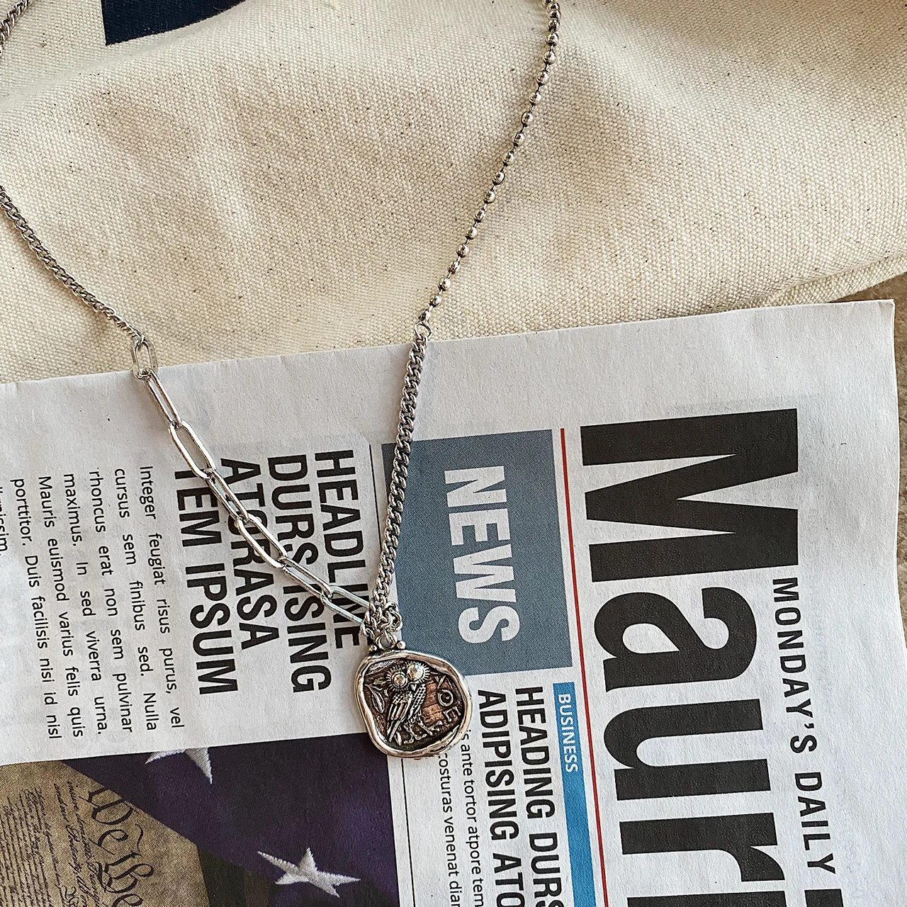 925 Серебряное ожерелье в винтажном стиле с эффектом потертости Бесплатная Сова