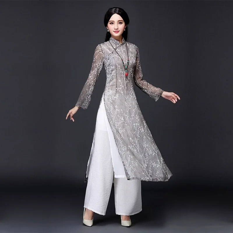 2021 aodai Вьетнам Чонсам qi pao китайское платье для женщин традиционное хлопковое