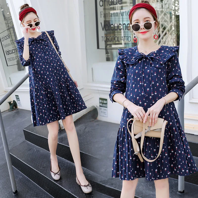 Приталенные платья с принтом для беременных женщин длинными рукавами и