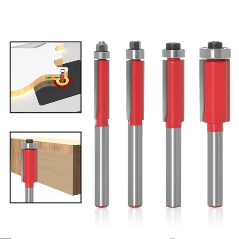

1/4 Shank Pattern Flush Trim Template Router Bits Set Shank Flush Trim Router Bit Top Bearing Set, Straight Pattern Router Bit