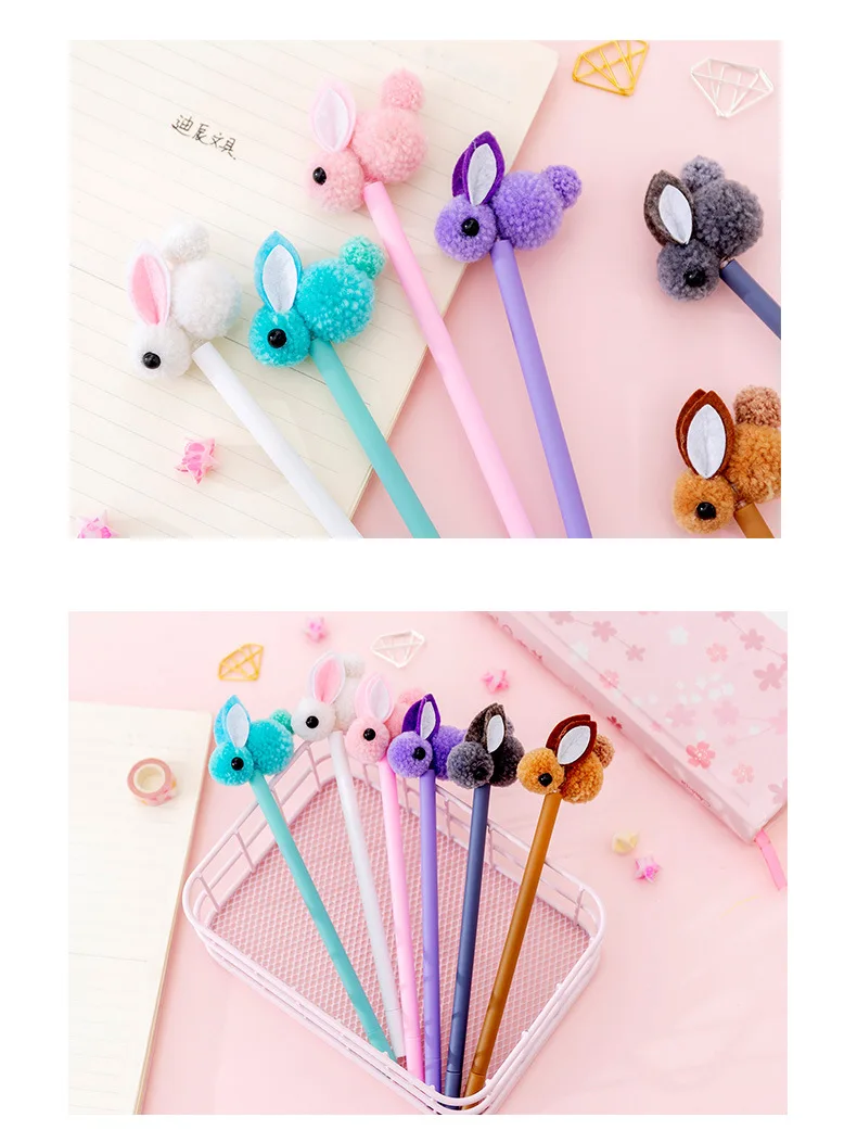 Гелевая ручка Kawaii, Корея, креативная, плюшевая, с ушками кролика, гелевая ручка, милый кролик, ручка для подписи, кавайные канцелярские школьные принадлежности, обратно в школу