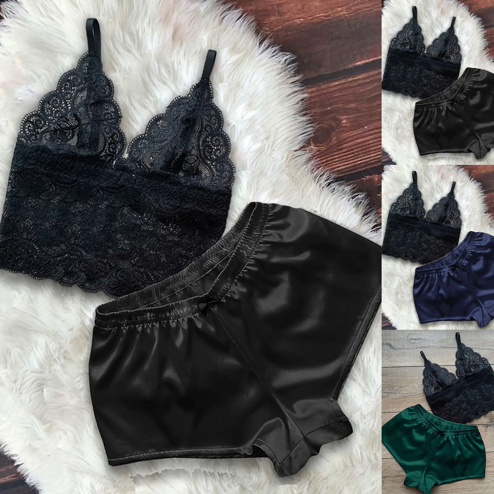

Women Pajamas Suit Bow Underwear Lace Fashion Temptation Homewear Satin Sexy Night Dress Suit Lingerie Porno Erotic Sleepwear