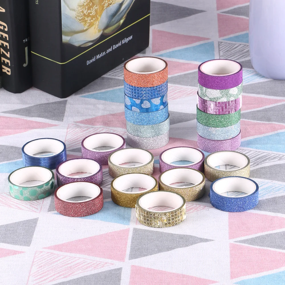 

10pcs Masking Tapes Glitter Powder Tape Stickers Decorative Sticky Paper Tapes for Scrapbook DIY Diary Gift Wrapping(Random Colo