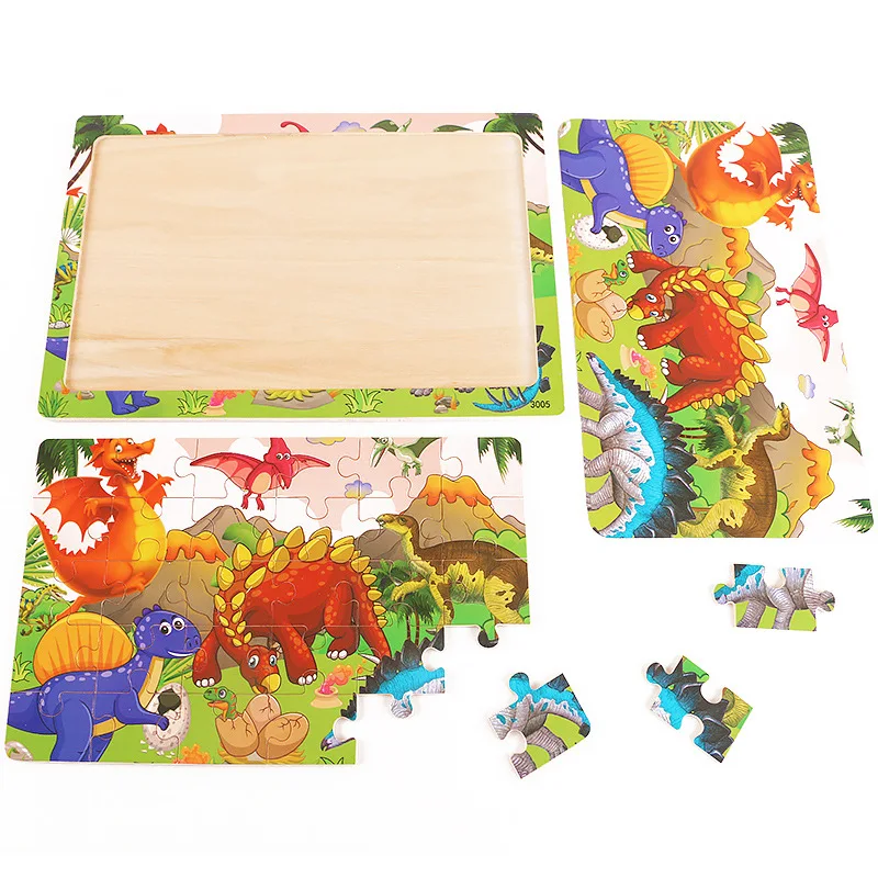 4 Style Jurassic Dinosaur Puzzle Wooden Preschool Kid Baby Jigsaw Puzzles Cartoon Learning Educational Christma Toy for Children | Игрушки и