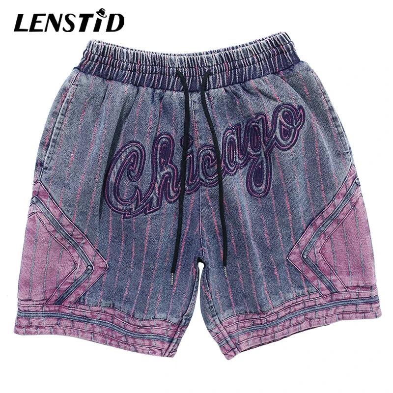 Мужские шорты карго в полоску с вышивкой стиле хип хоп LENSTID уличная одежда Harajuku