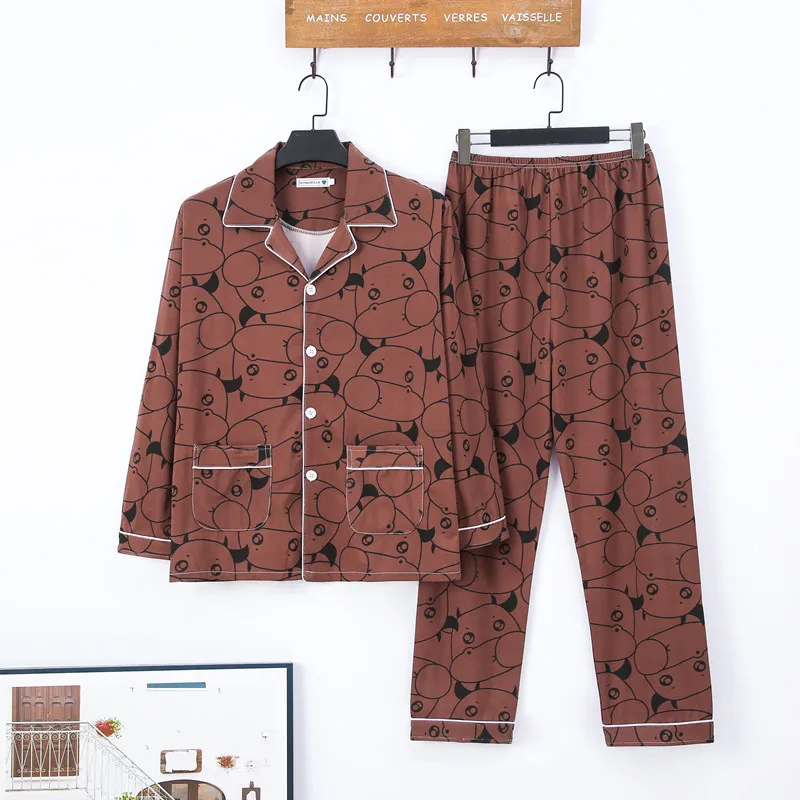 CAIYIER Men Pajamas Set Winter Loungewear Cartoon Print Loungewear Male Long Sleeve Pijama + Elastic Pants Home Clothes L-3XL