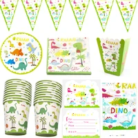 73pcslot dinosaur theme napkins hanging banner flags plates cups tablecloth decorate popcorn boxes invitation cards