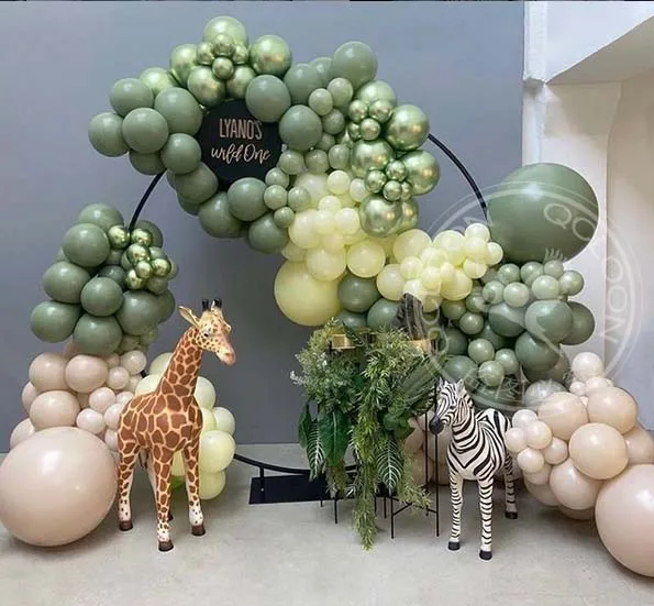 

New Products Olive Green Yellow Metallic Green Balloons Garland Arch Kit Baby Baptism Birthday Party Wedding Decorative Supplies