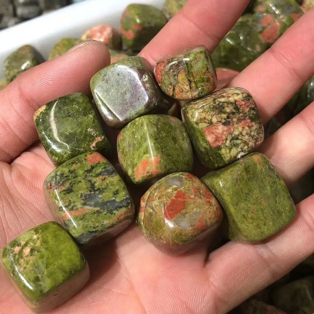 

Natural flower green crystal square quartz stone energy stone