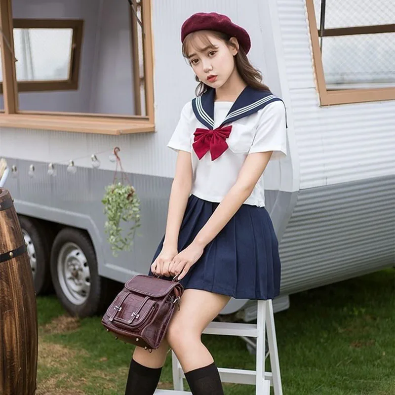 

Japanese Orthodox Basic Sailor Style JK Uniform Outfit Long Sleeve Short Sleeve Summer Bad School Girl Soft Sister Pleated Skirs