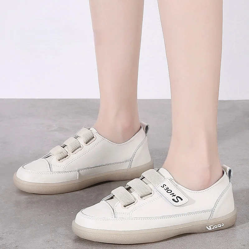 

2021 New Genuine Leather Women Sneakers Slip On White Korean Tennis Sports Shoes Casual Flats Comfort Vulcanize shoes Designer
