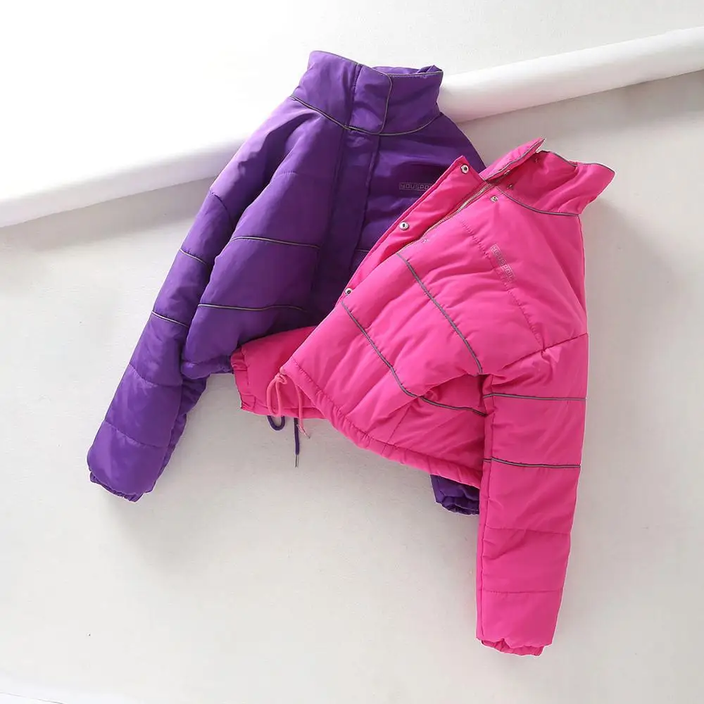 Женская фиолетовая розовая укороченная куртка пальто женская стеганая бомбер