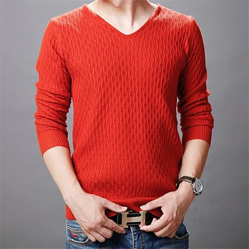 

2019 New Autumn Winter Sweater Men Solid Casual V-Neck Pullover Men Cotton Mens Sweaters Pull Homme