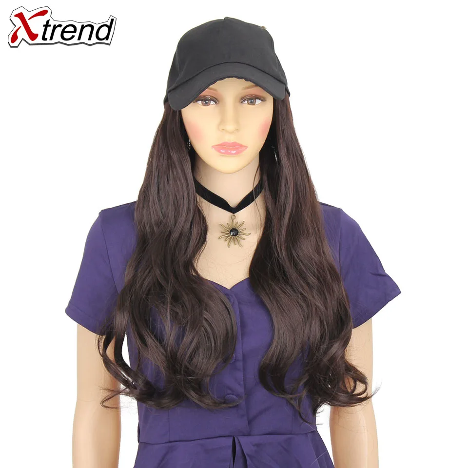 Xtrend Baseball Hat With Wavy Hair Extensions cap with hair for sassy sporty girl Long Synthetic extension