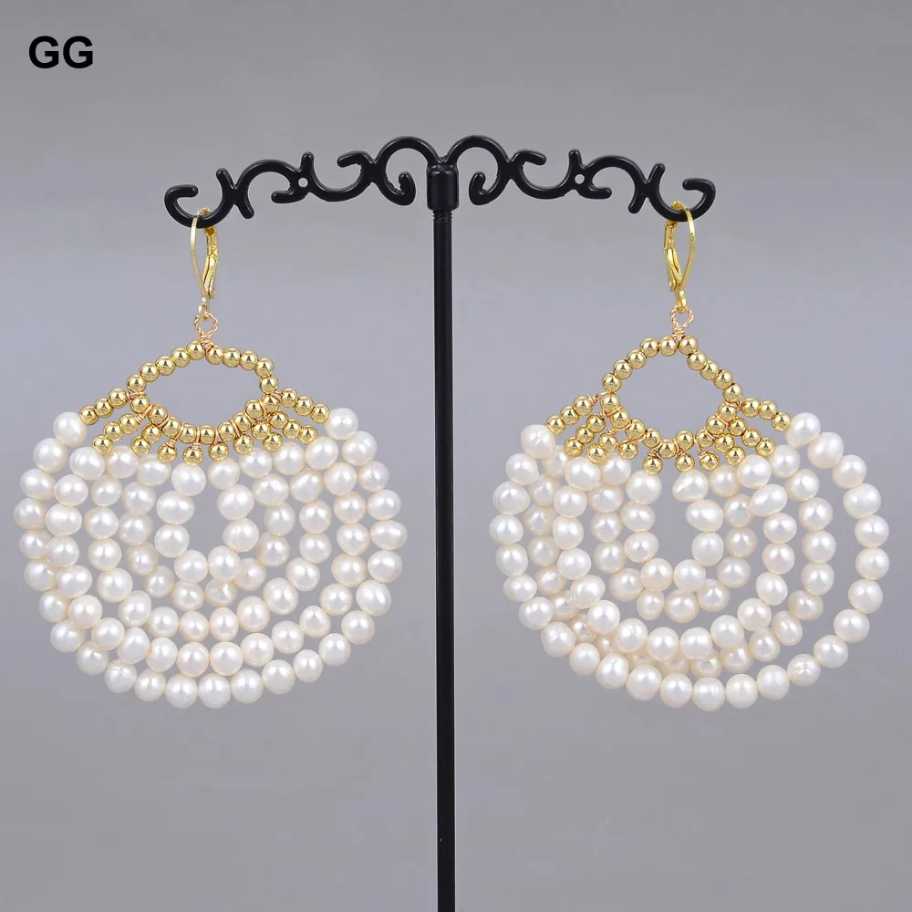 

GG Jewelry Natural White Pearl Earrings Gold Color Plated Lever Back Cute For Women Girl Gift