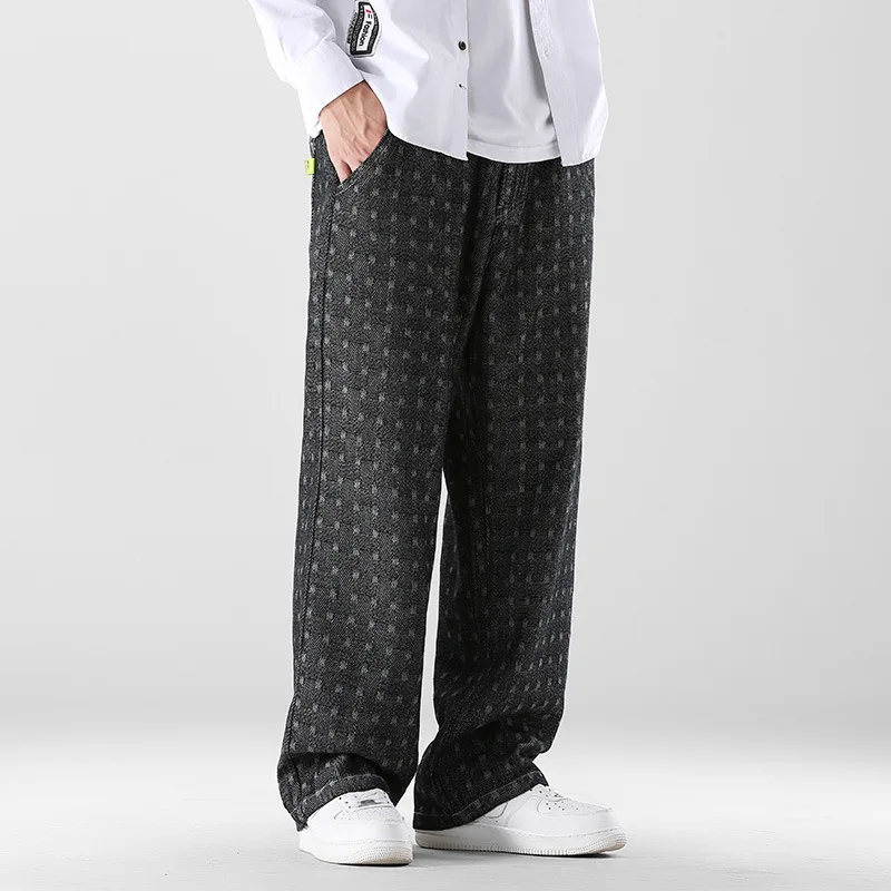 

Черные джинсы для мужчин, подходящие ко всему модные хип-хоп хипстеры в стиле ретро, повседневные крутые мешковатые прямые свободные джинсо...