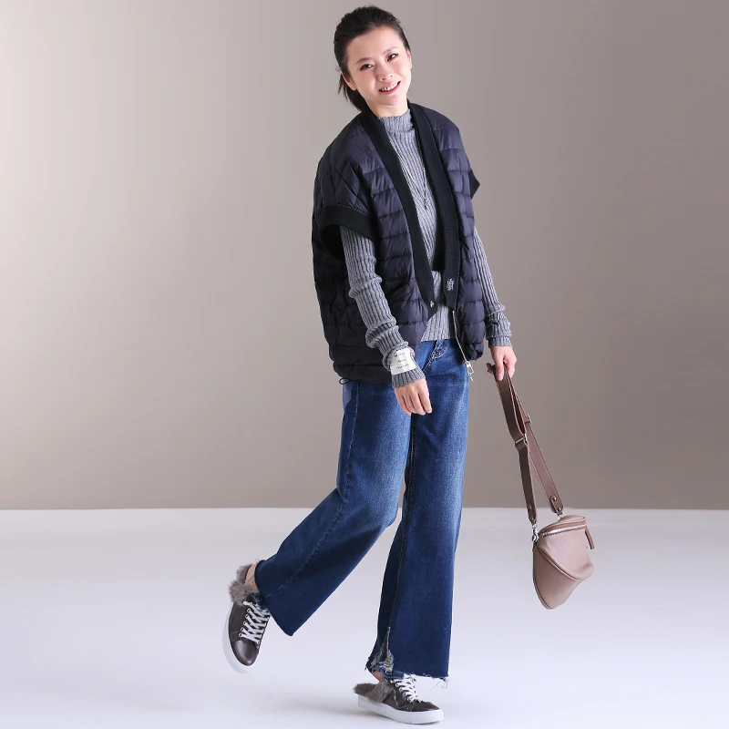 Тонкие флисовые джинсы MICOCO N2910 в Корейском стиле с эффектом потертости широкими