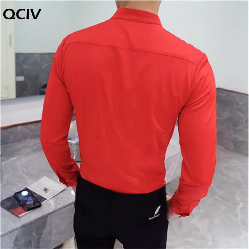 

Men's Stand Collar Casual Shirt Long Sleeve Slim Fit Men's High Quality Pure Color Business Fashion Formal Shirt Size 5XL