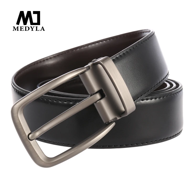 MEDYLA Genuine Leather Belt for Men Alloy Pin Buckle Luxury Brand Cow Leather Strap Men Belt Fashion Vintage Belt LY3976