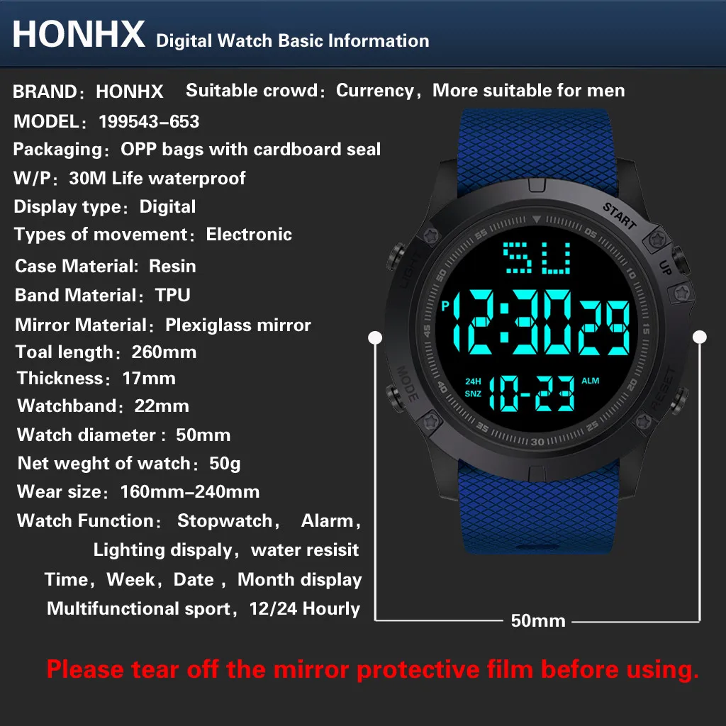 

Fashion Men Led Digital Watches Sport Rubber Quartz Watch Alarm Waterproof Outdoor Sports Camping Hiking Electronic Watch Clock